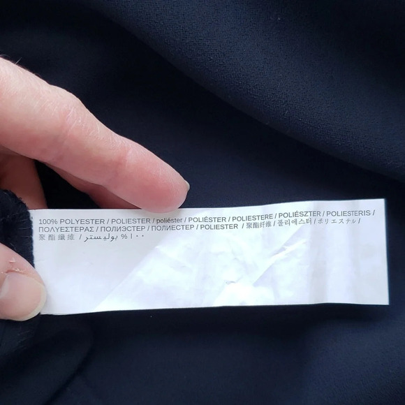 MNG by Mango Dress Women Medium 6 Navy Blue Contrast Stitching Minimalist Office - Picture 9 of 11